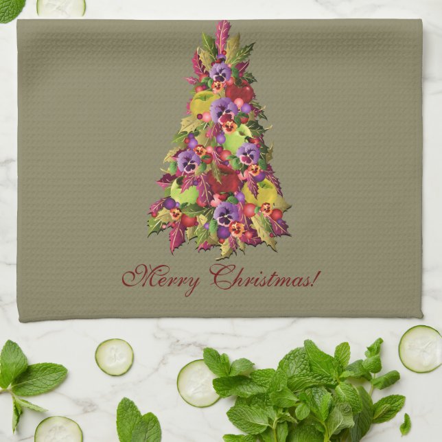 Holly Tree with Äpfel and Stiefmütterchens Weihnac Küchentuch (Gefaltet)