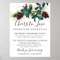 Holly und Beeren Cocktails Hochzeitsbar Schild