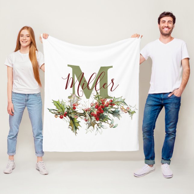 Holly und Beeren personalisiert Fleecedecke (Beispiel)