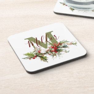 Holly und Beeren personalisiert  Getränkeuntersetzer