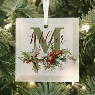 Holly und Beeren personalisiert Ornament Aus Glas