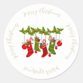 Holly und Berries mit Weihnachtsfeiern und Strümpf Runder Aufkleber