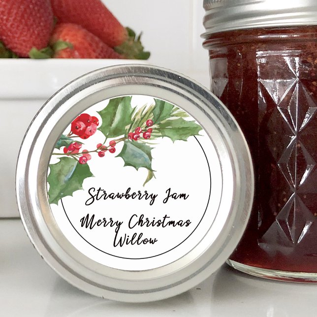 Holly und Berry Blank Runder Aufkleber (Holly Berry Blank Jar Canning Homemade Classic Round Sticker)