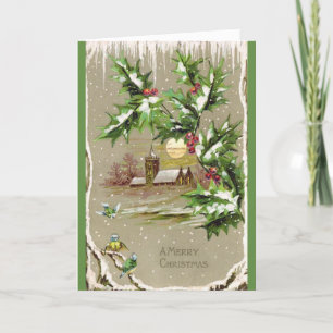 Holly und Church Vintage-Weihnachtskarte Feiertagskarte