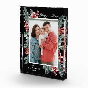 Holly und Evergreen Happy Holidays Fotoblock