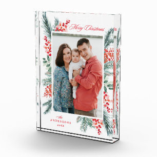 Holly und Immergrün Frohe Weihnachten Fotoblock
