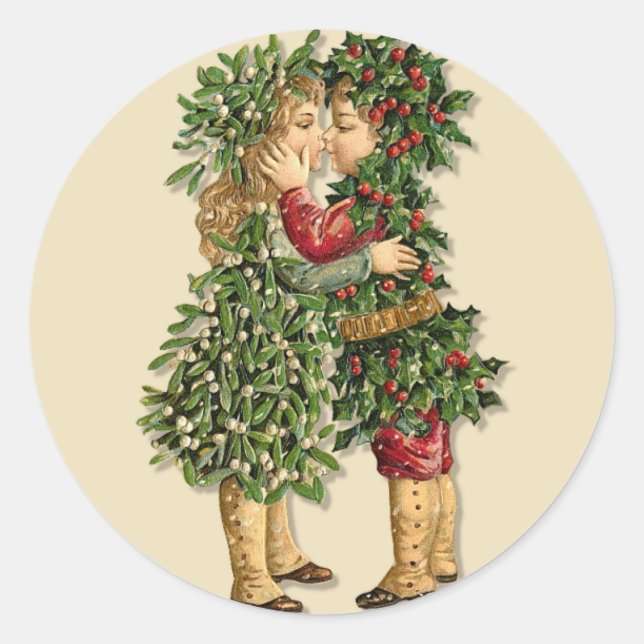 Holly und Mistletoe Kids Runder Aufkleber (Vorderseite)