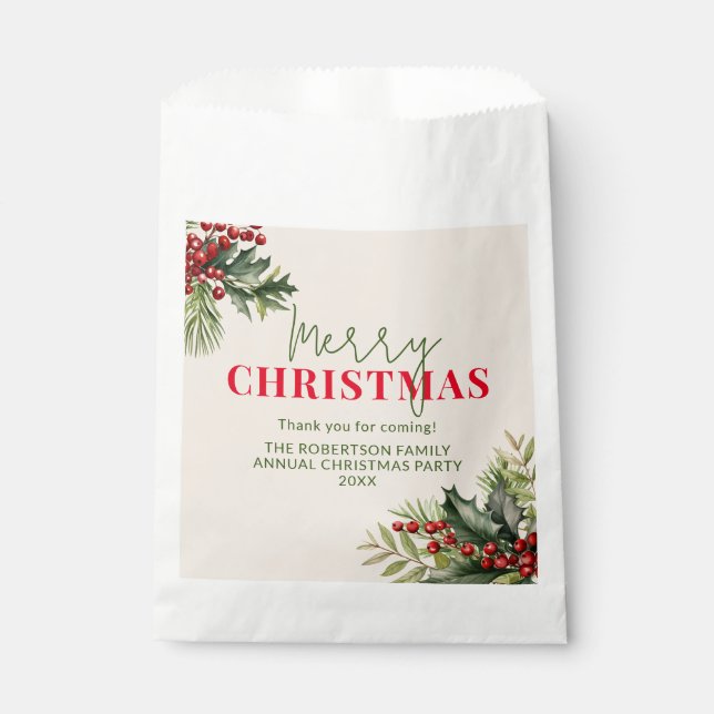 Holly und Pine auf Beige Weihnachten Gastgeschenke Geschenktütchen (Vorderseite)