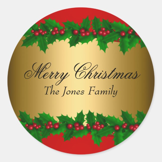 Holly Verlasse Frohe Weihnachtsaufkleber Runder Aufkleber (Vorderseite)