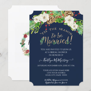 Holly White Floral Navy Weihnachtsfest Brautparty Einladung
