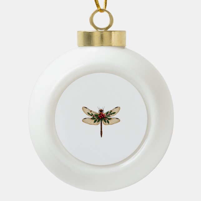 Holly Winged Dragonfly Keramik Kugel-Ornament (Vorderseite)
