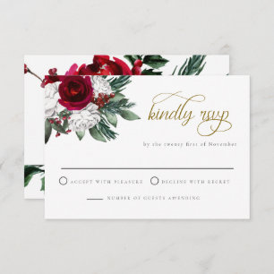 HOLLY Winter Christmas Burgundy Floral RSVP Card Einladung