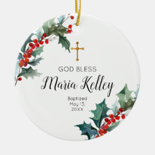 Holly Winter Floral Personalisiert Girl Baptisse Keramik Ornament