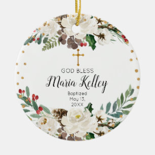 Holly Winter Floral Personalisiert Girl Taufe Keramik Ornament