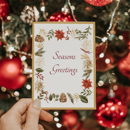 Holly with poinsettias Frohen Festtage card Dankeskarte