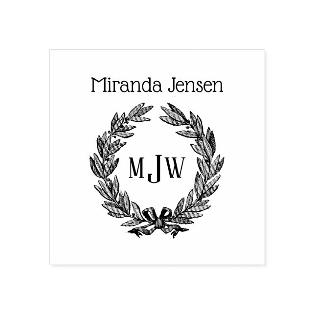 Holly Wreath 3 Initial Monogram Name Gummistempel (Prägung)