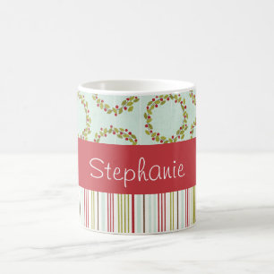 Holly Wreath and Stripes Personalisiert Coffee Tas Tasse