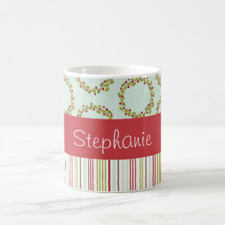 Holly Wreath and Stripes Personalisiert Coffee Tas Tasse