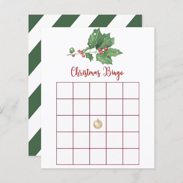 Holly Wreath Christmas Bingo Game Card (Vorne/Hinten)