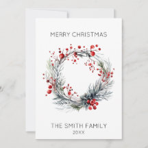 Holly Wreath Christmas Card