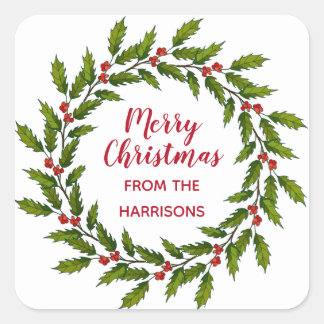 Holly Wreath Christmas Design Sticker Label