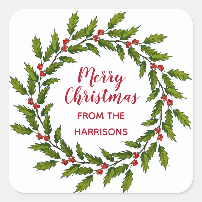 Holly Wreath Christmas Design Sticker Label (Vorderseite)