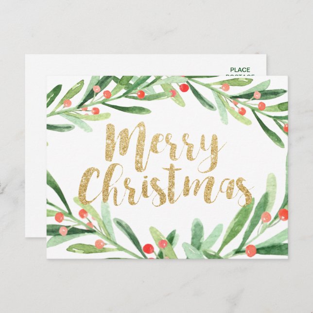 Holly Wreath Christmas Feiertagspostkarte (Vorne/Hinten)