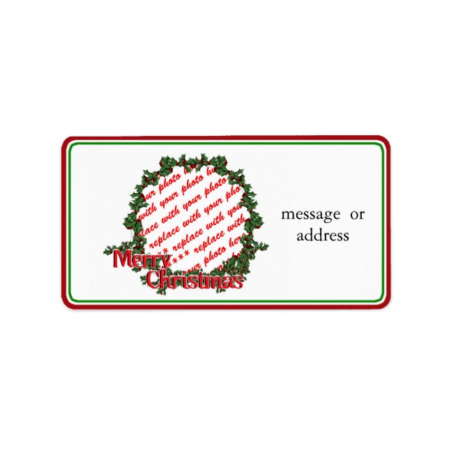 Holly-Wreath-Circle-Foto Adressaufkleber (Vorne)