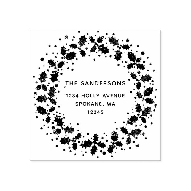 Holly Wreath Custom Family Name Rücksendeadresse Gummistempel (Prägung)
