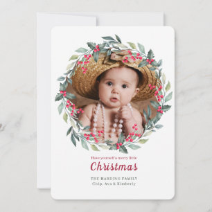 Holly Wreath Frame Foto Holiday Card Feiertagskarte