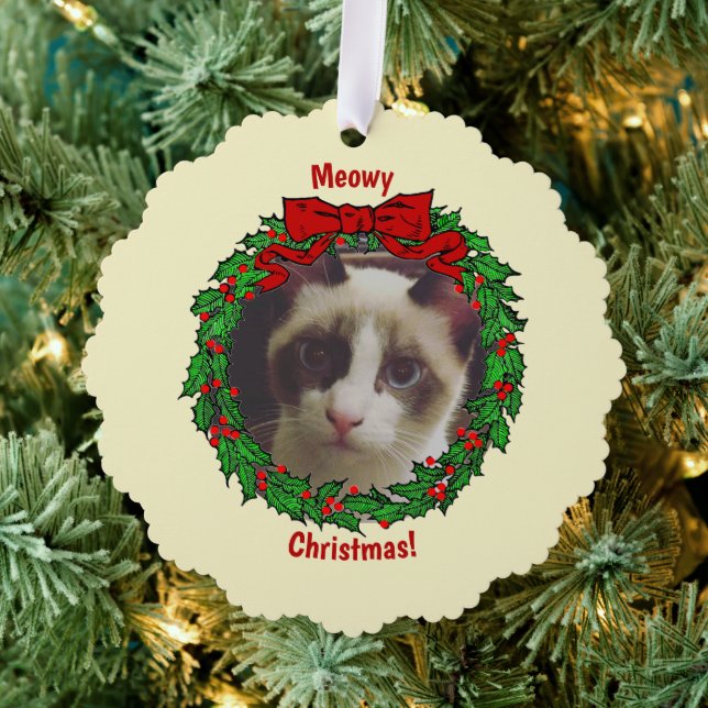 Holly Wreath Frame Meowy Weihnachten Hinzufügen ei Ornament Karte (Insitu (Baum))