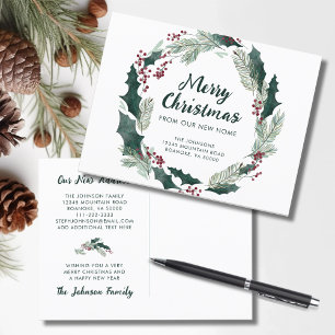Holly Wreath frohe Weihnachten von New Zuhause Ankündigungspostkarte