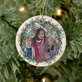 Holly Wreath Fügen Sie Ihr eigenes Foto Weihnachte Keramik Ornament