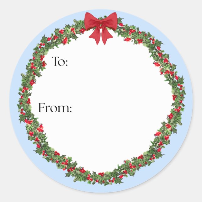 Holly Wreath Gift Sticker (Vorderseite)
