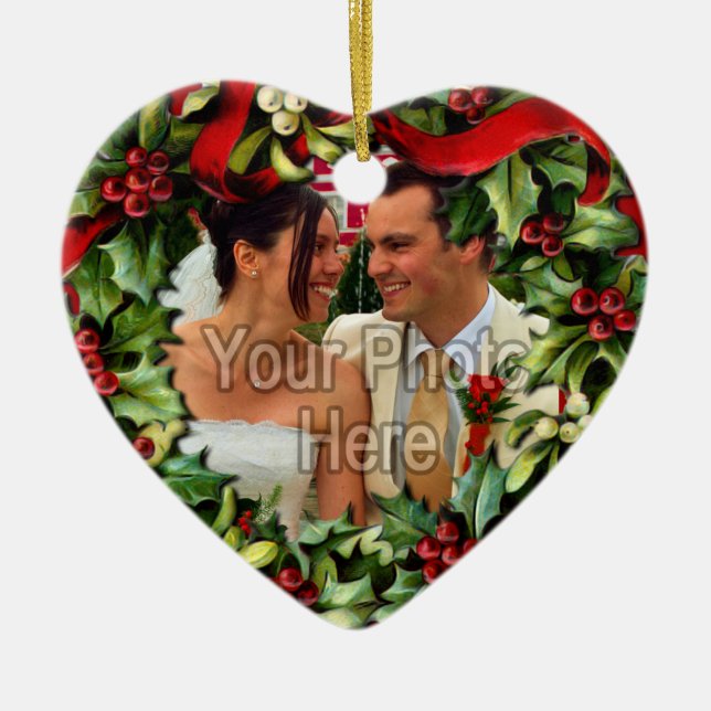 Holly Wreath Heart Foto Personalisiert Ornament (Vorne)