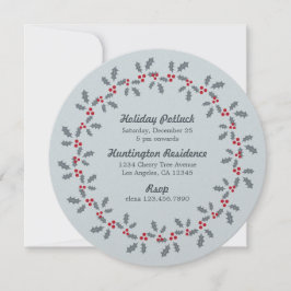 Holly Wreath Holiday Potluck Party Einladung Card