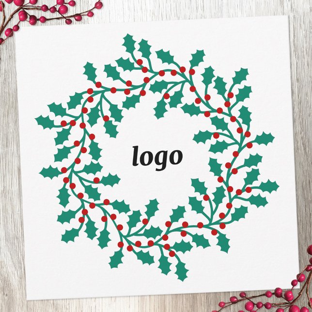 Holly-Wreath-Logo-Geschäft Feiertagskarte (Logo holly wreath business promotional holiday card)