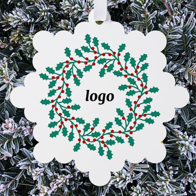 Holly-Wreath-Logo-Geschäft Ornament Karte (Holly wreath business company logo promotional paper ornament holiday card)