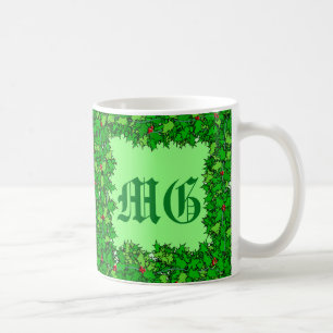 Holly Wreath mit Monogram, Deep Green Coffee Tasse