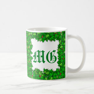 Holly Wreath mit Monogram, Dunkelgrün Kaffeetasse