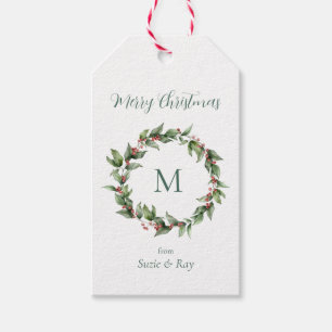 Holly Wreath Monogram Christmas Geschenkanhänger