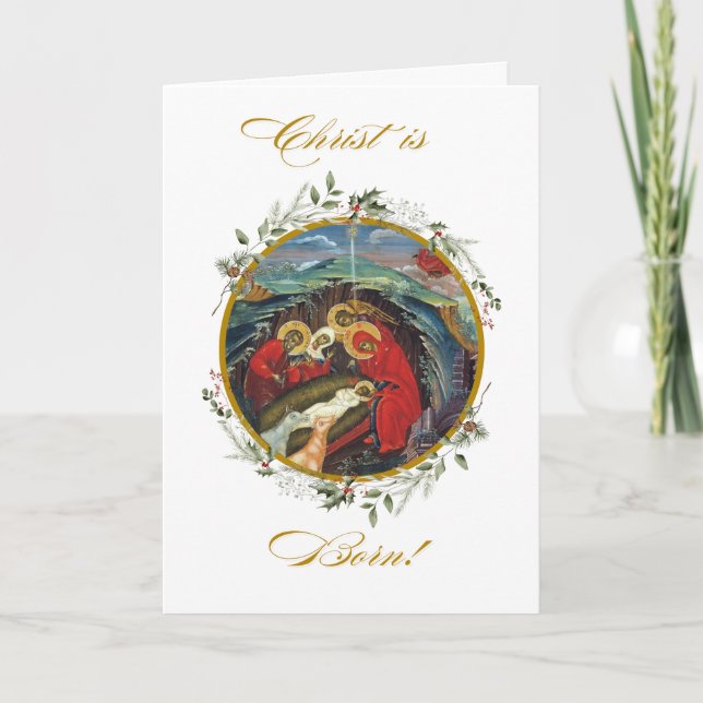 Holly Wreath Nativity Card Dankeskarte (Vorderseite)