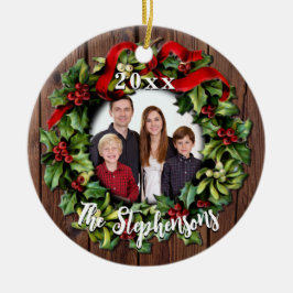 Holly Wreath Personalisiert Family Foto Keepake Keramik Ornament