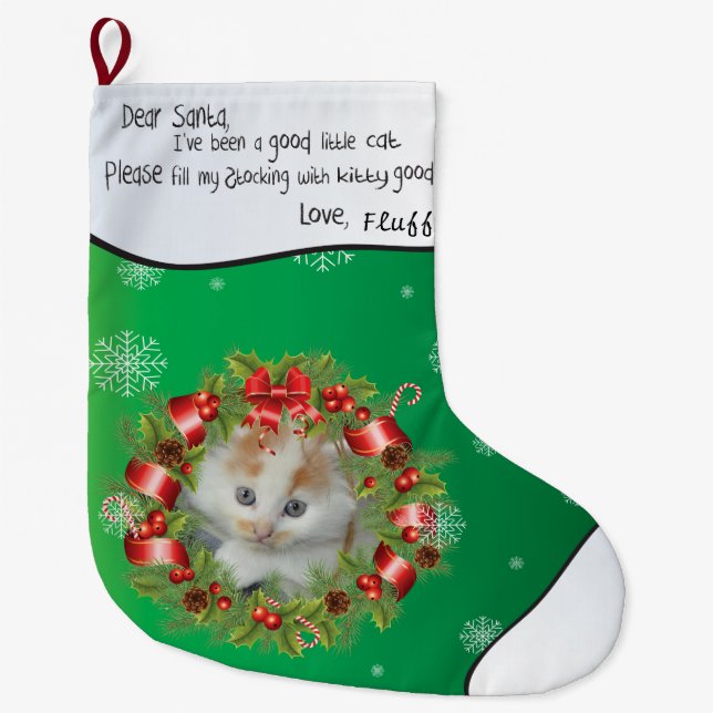 Holly-Wreath-Rahmen hinzufügen personalisiertes CA Großer Weihnachtsstrumpf (Vorderseite)