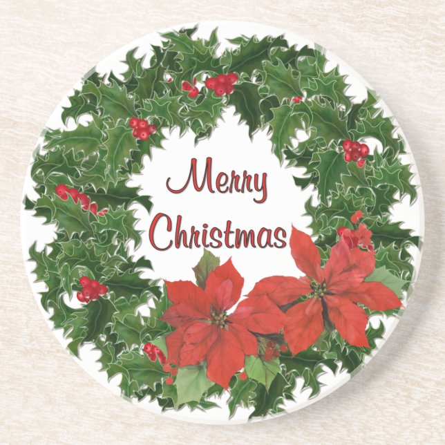 Holly Wreath Traditionen Sandstein Untersetzer (Vorne)