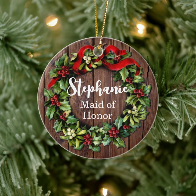 Holly Wreath Trauzeugin Custom Wedding Party Keramik Ornament (Baum)