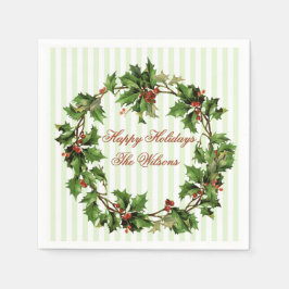 Holly Wreath Vintag Personalisierte Weihnachten Serviette