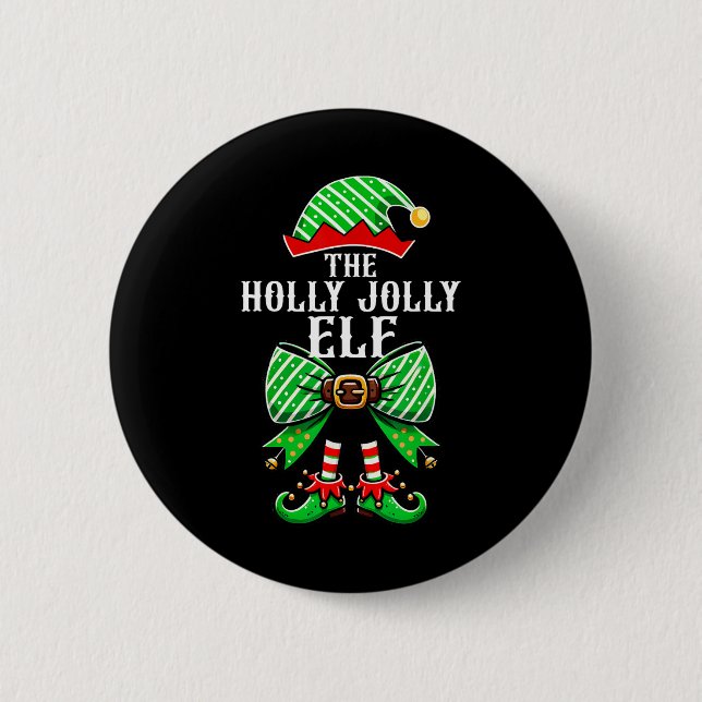 Holly Xmas Jolly Elf Coquette Bow Weihnachtsfamili Button (Vorderseite)