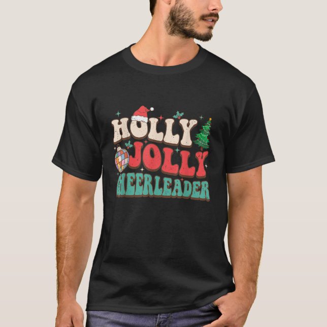 Holly Xmas Jolly Funny Christmas Cheerleader Disco T-Shirt (Vorderseite)