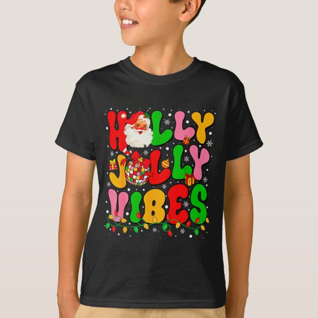 Holly Xmas Jolly Vibes Santa Christmas Lights Disc T-Shirt (Vorderseite)